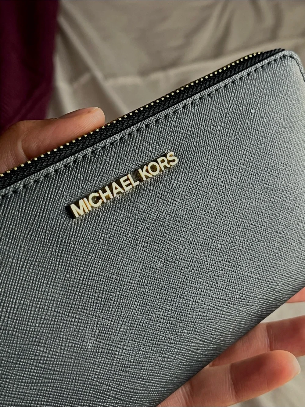 Michael Kors Black Zip-Around Saffiano Wallet with Gold Logo - Picture 4 of 7